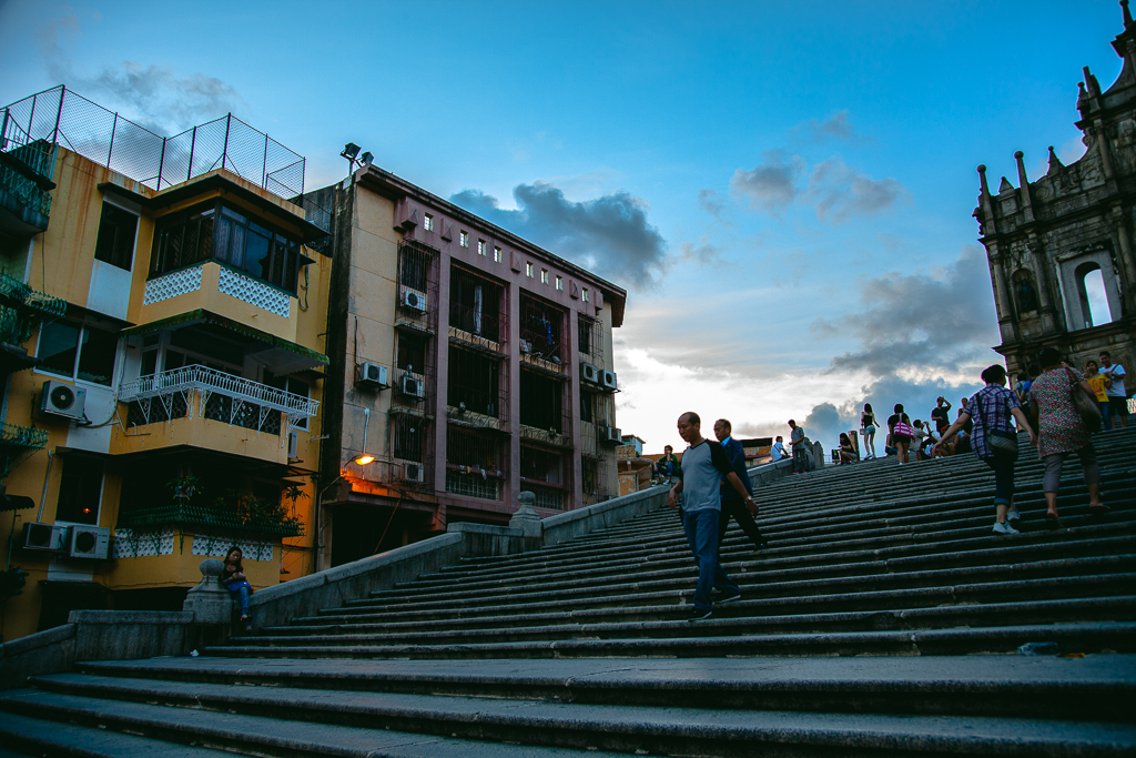 The staircase leading up to the St. Paul's Cathedral Ruins in Macau.